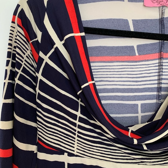 Eliza J Blue Red White Geometric Stripe Print Dress Size 10 - Picture 4 of 5